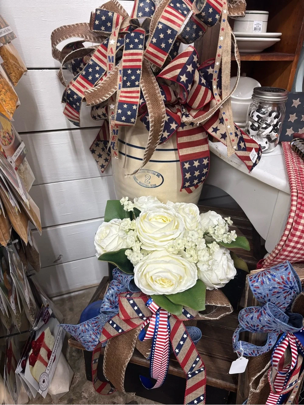 Classic Patriotism Rose Bouquet Arrangement w/Bow  - Home Decor